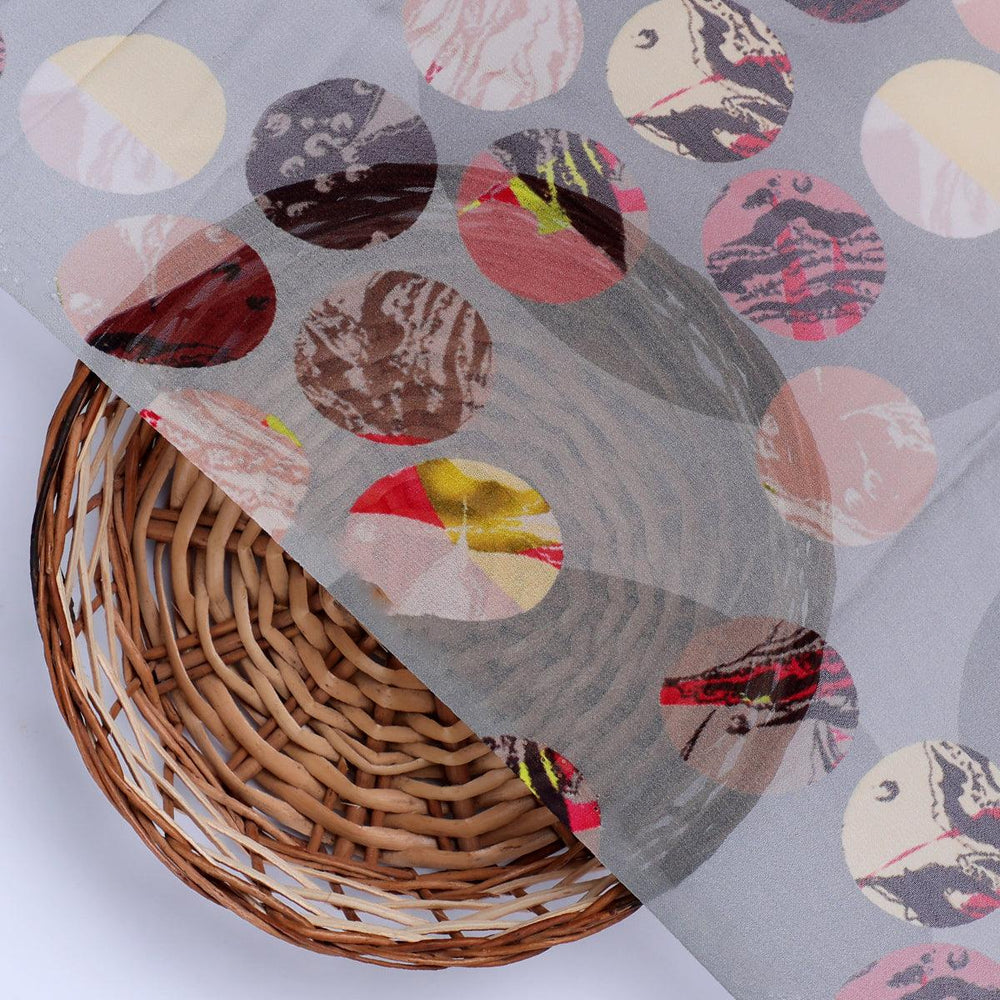 Repeat Downbeat Art In Circle Digital Printed Fabric - Pure Georgette - FAB VOGUE Studio®