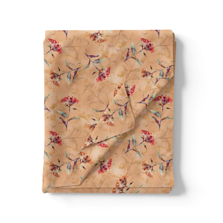 Botanical Red And Orange Floral Flower Digital Printed Fabric - Pure Georgette - FAB VOGUE Studio®
