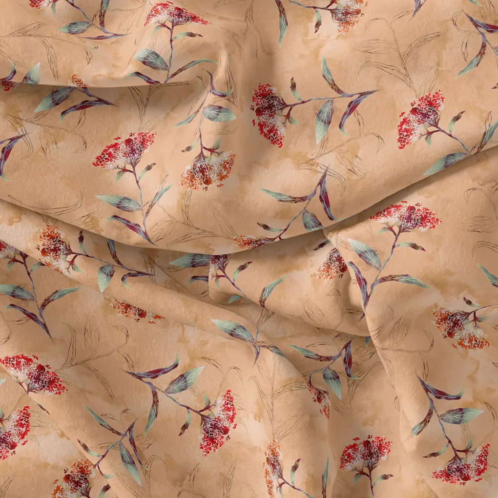Botanical Red And Orange Floral Flower Digital Printed Fabric - Pure Georgette – pg 0 ta09631pg 110 botanical red and orange floral flower digital printed fabric pure georgette 4