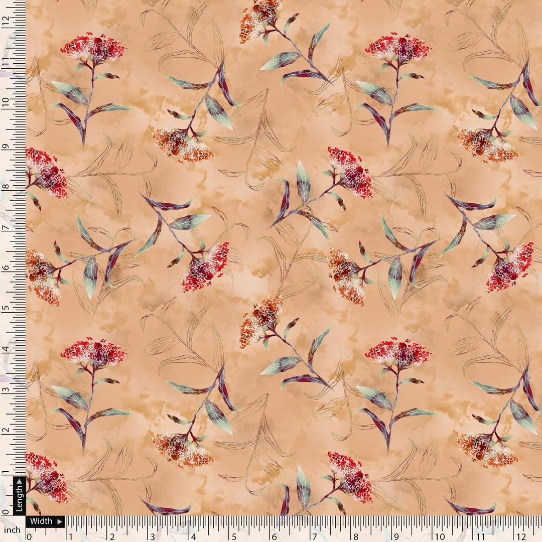 Botanical Red And Orange Floral Flower Digital Printed Fabric - Pure Georgette - FAB VOGUE Studio®