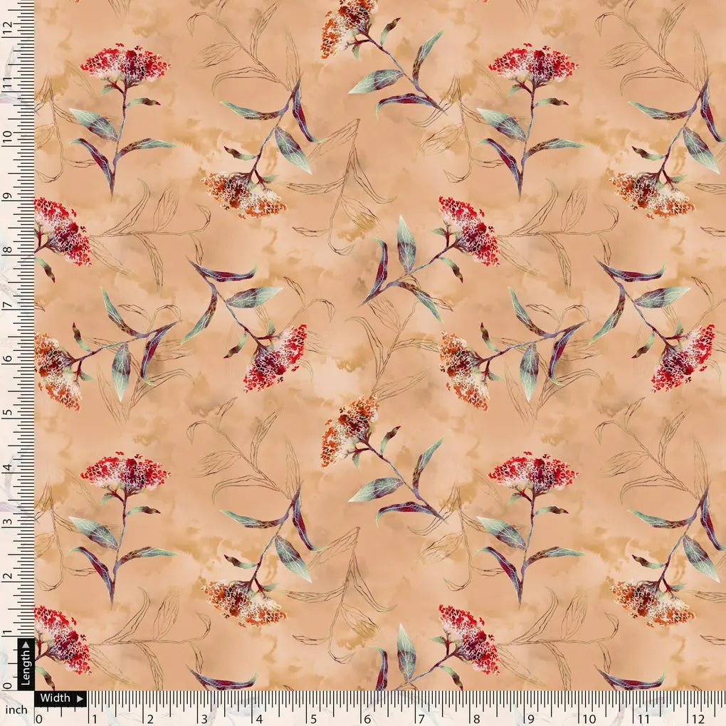 Botanical Red And Orange Floral Flower Digital Printed Fabric - Pure Georgette – pg 0 ta09631pg 110 botanical red and orange floral flower digital printed fabric pure georgette 5