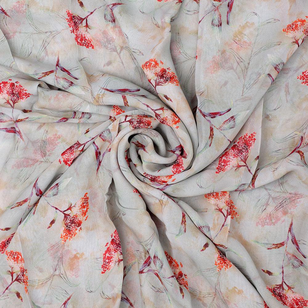 Beautiful Botanical Ixora Flower Digital Printed Fabric - Pure Georgette - FAB VOGUE Studio®