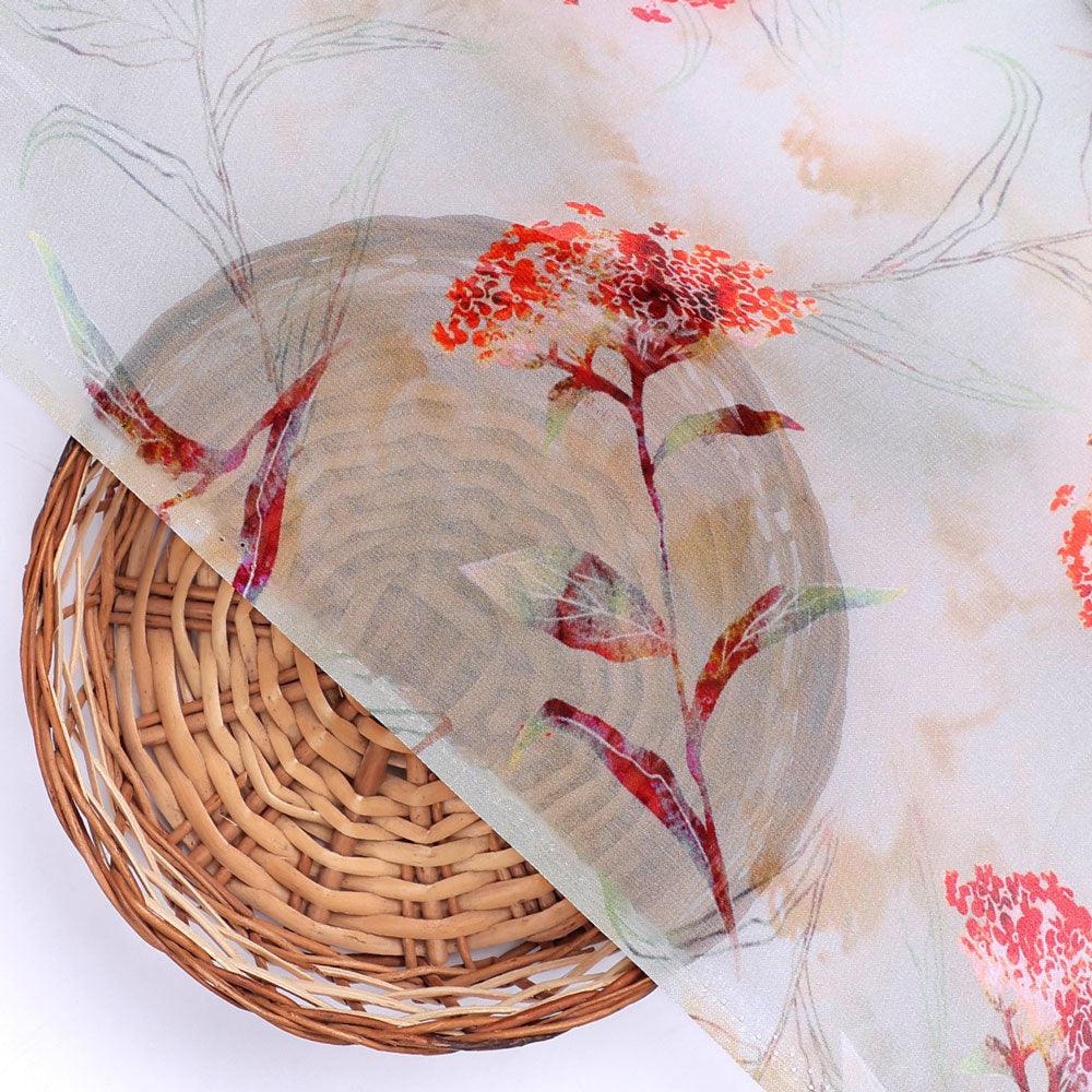 Beautiful Botanical Ixora Flower Digital Printed Fabric - Pure Georgette - FAB VOGUE Studio®