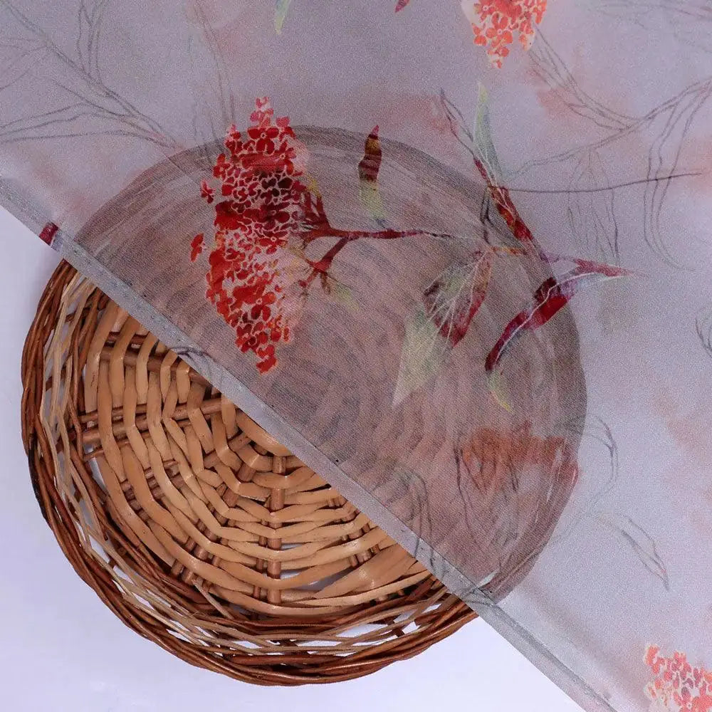 Ixora Flower With Leaves Digital Printed Fabric - Pure Georgette – pg 0 ta09631pi 110 ixora flower with leaves digital printed fabric pure georgette 2