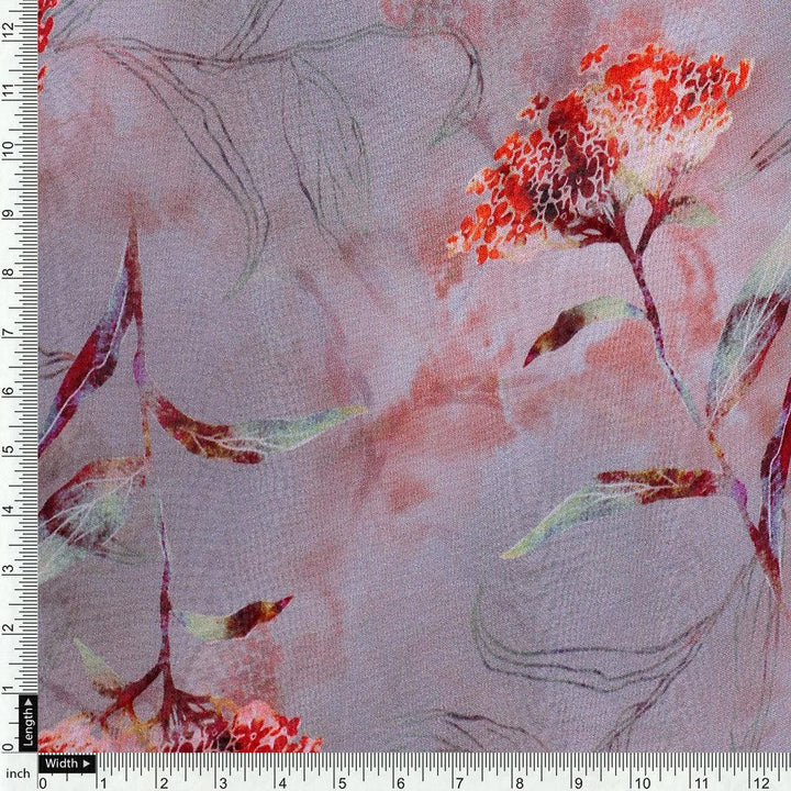 Ixora Flower With Leaves Digital Printed Fabric - Pure Georgette - FAB VOGUE Studio®