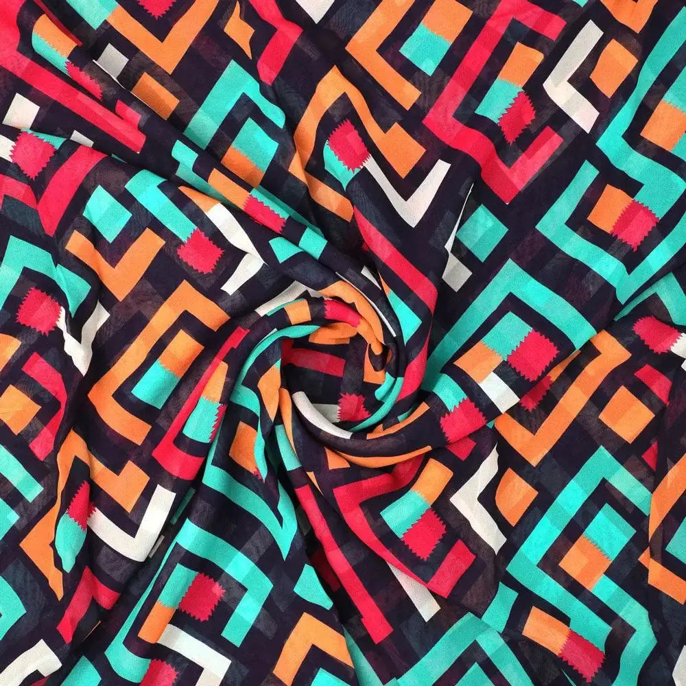 Multicolour Puzzle Rainbow Greek Key Digital Printed Fabric - Pure Georgette – pg 0 ta09662 110 multicolour puzzle rainbow greek key digital printed fabric pure georgette 1