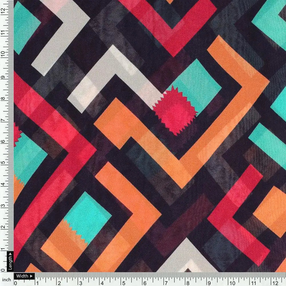 Multicolour Puzzle Rainbow Greek Key Digital Printed Fabric - Pure Georgette – pg 0 ta09662 110 multicolour puzzle rainbow greek key digital printed fabric pure georgette 4