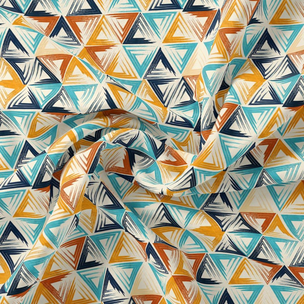 Orange And Sky Blue Triangle Digital Printed Fabric - Pure Georgette - FAB VOGUE Studio®