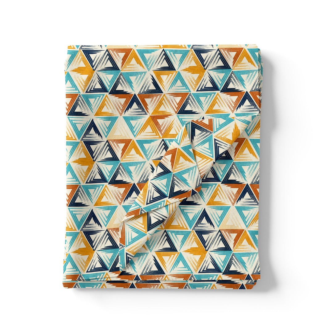 Orange And Sky Blue Triangle Digital Printed Fabric - Pure Georgette - FAB VOGUE Studio®