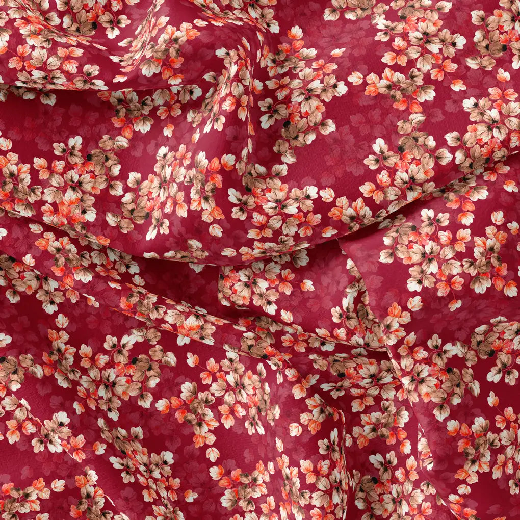 Most Attractive Red And Golden Ninebark Leaves Digital Printed Fabric - Pure Georgette – pg 0 ta09669a 110 most attractive red and golden ninebark leaves digital printed fabric pure georgette 4