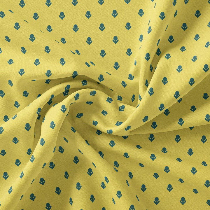 Lemon Yellow Small And Single Motif Allover Digital Printed Fabric - Pure Georgette - FAB VOGUE Studio®
