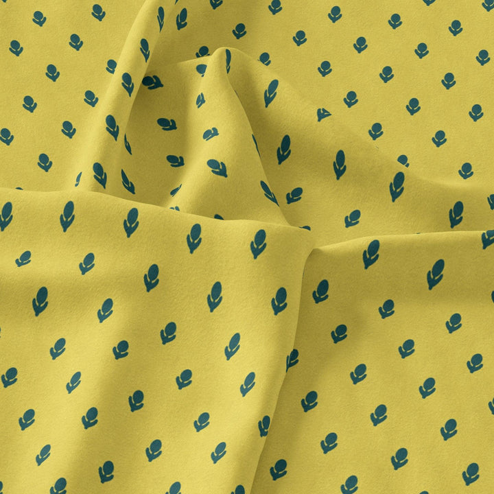 Lemon Yellow Small And Single Motif Allover Digital Printed Fabric - Pure Georgette - FAB VOGUE Studio®