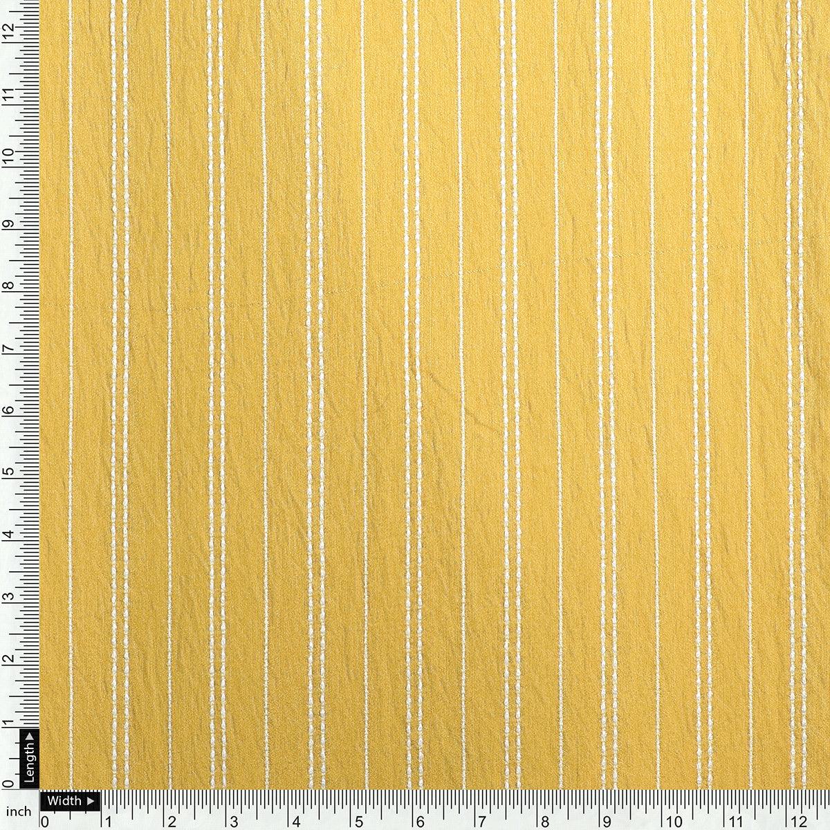 Pastel Yellow Colour Pin Strips Self Patterned Dyed Fabric - FAB VOGUE Studio®