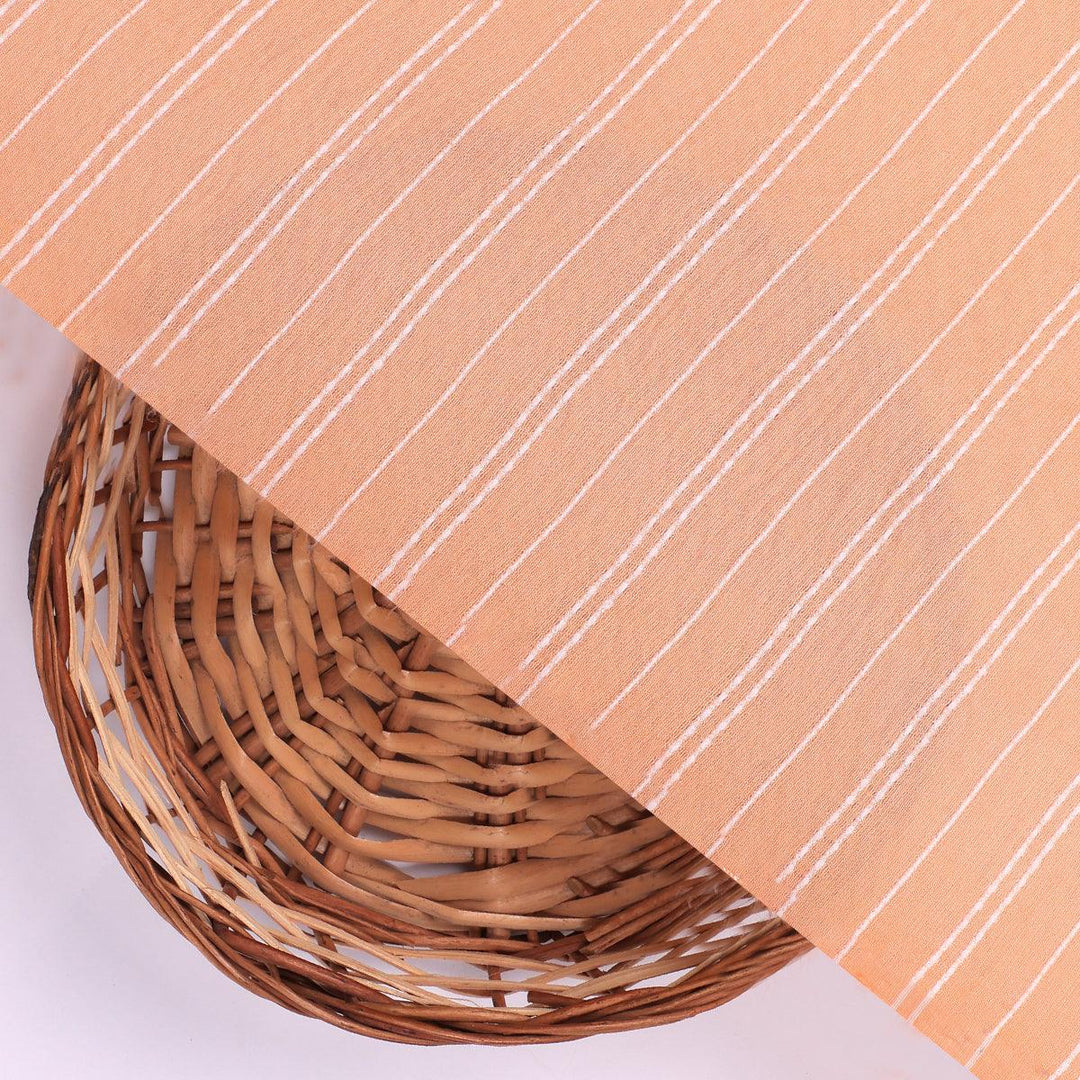 Peach Colour Pin Stripes Self Patterned Dyed Fabric - FAB VOGUE Studio®