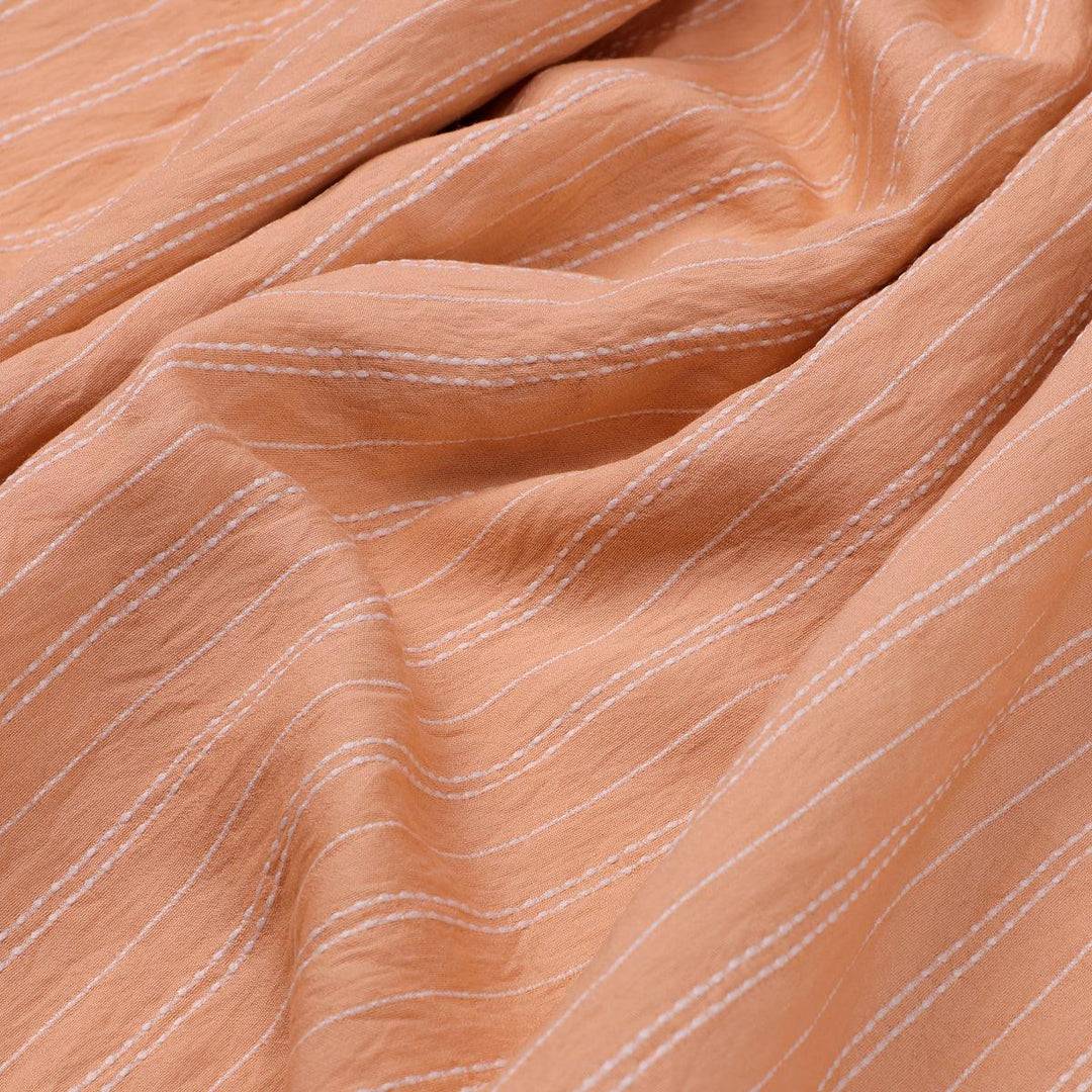 Peach Colour Pin Stripes Self Patterned Dyed Fabric - FAB VOGUE Studio®