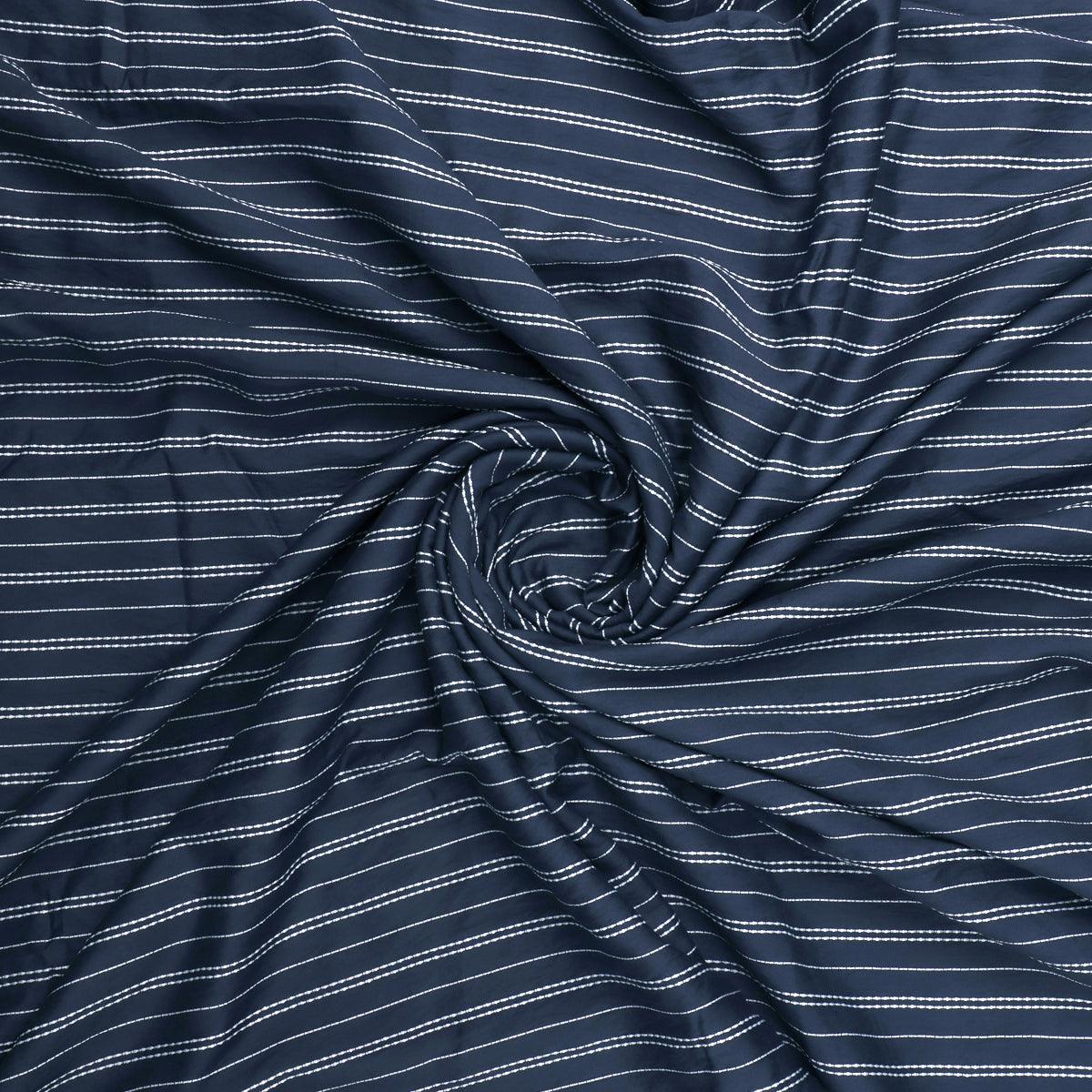 Charcoal Colour Pin Stripes Self Patterned Dyed Fabric - FAB VOGUE Studio®