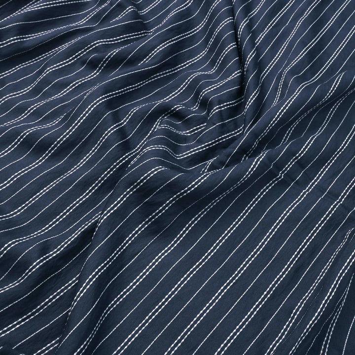 Charcoal Colour Pin Stripes Self Patterned Dyed Fabric - FAB VOGUE Studio®