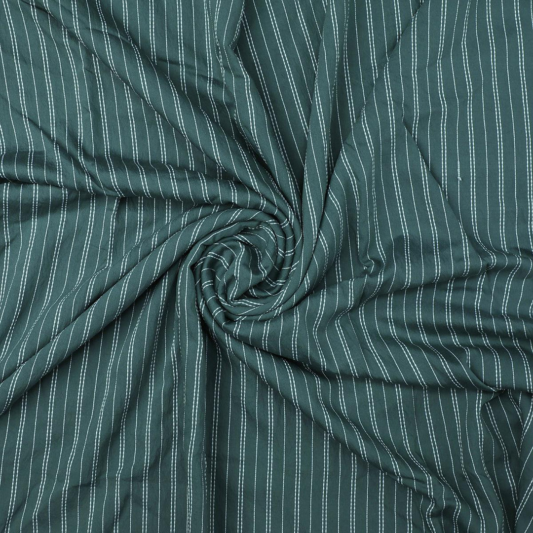 Green Colour Pin Stripes Self Patterned Dyed Fabric - FAB VOGUE Studio®