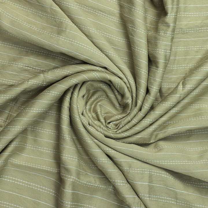 Pastel Pista Colour Pin Stripes Self Patterned Dyed Fabric - FAB VOGUE Studio®