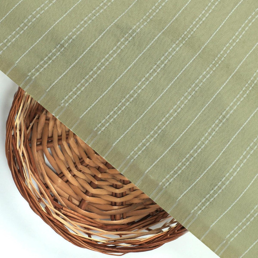 Pastel Pista Colour Pin Stripes Self Patterned Dyed Fabric - FAB VOGUE Studio®