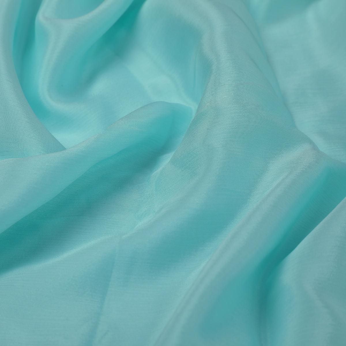 Pastel Blue Colour Pure Chinon Plain Dyed Fabric - FAB VOGUE Studio®
