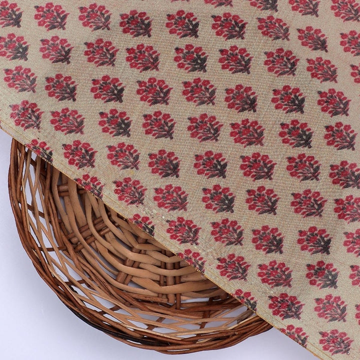 Red Flower Motif Block Digital Printed Fabric - Pure Muslin - FAB VOGUE Studio®
