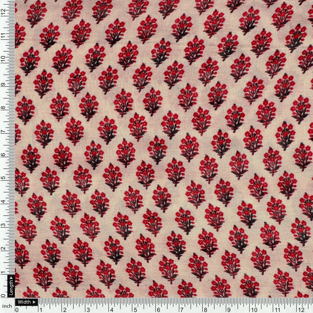 Red Flower Motif Block Digital Printed Fabric - Pure Muslin - FAB VOGUE Studio®