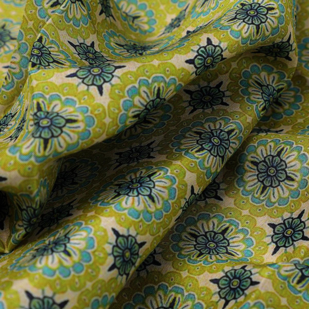 Attractive Tiny Green Link Flower Digital Printed Fabric - Pure Muslin - FAB VOGUE Studio®