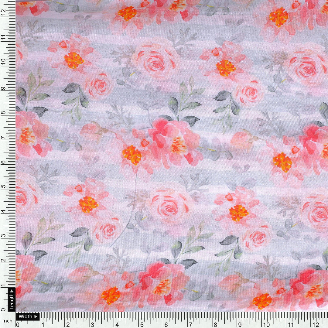 Pink Floral Pure Muslin Printed Fabric Material - FAB VOGUE Studio®