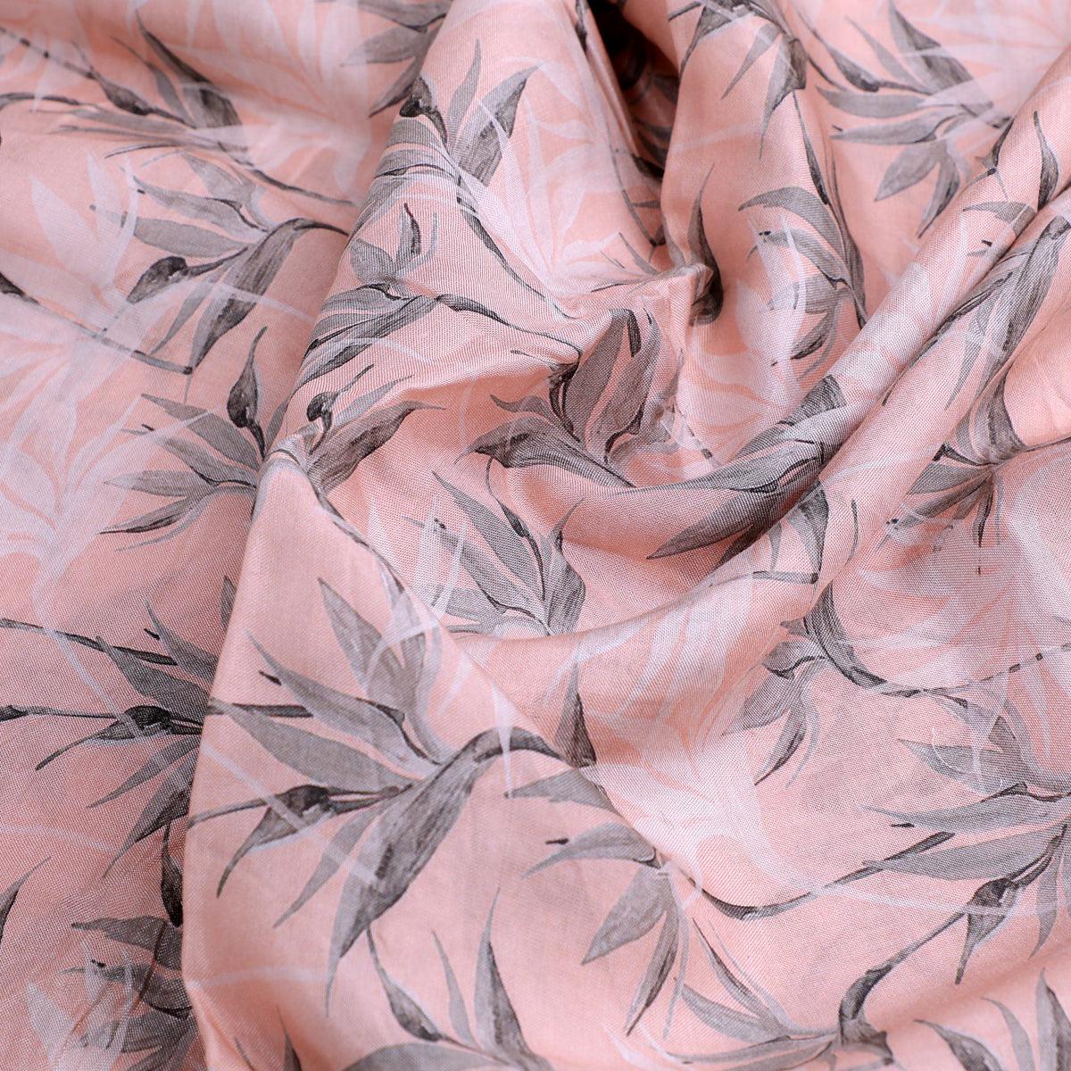 Peachpuff Leaves Pure Muslin Printed Fabric Material - FAB VOGUE Studio®