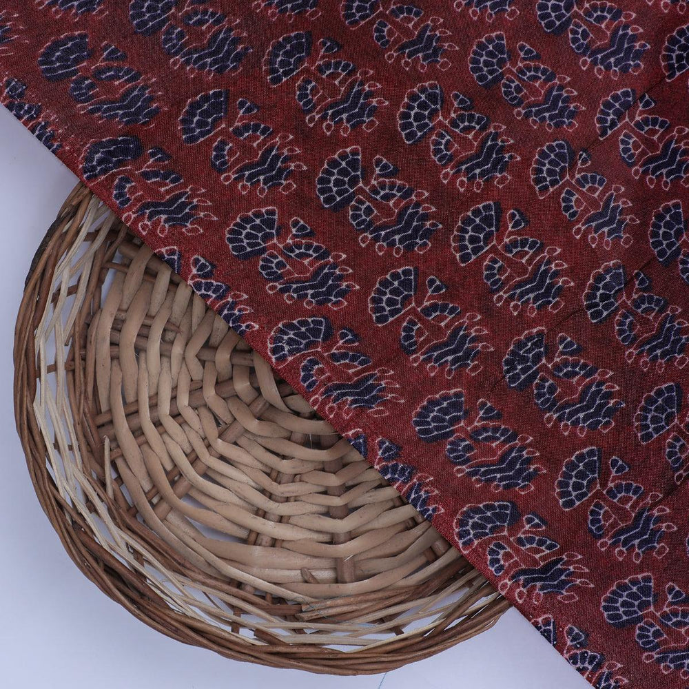 Decorative Flower Tree Redish Digital Printed Fabric - Pure Muslin - FAB VOGUE Studio®