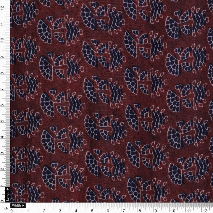 Decorative Flower Tree Redish Digital Printed Fabric - Pure Muslin - FAB VOGUE Studio®
