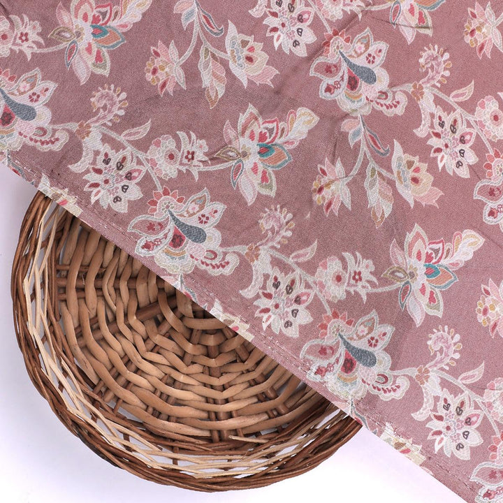 Brown Jacobean Pure Muslin Printed Fabric Material - FAB VOGUE Studio®