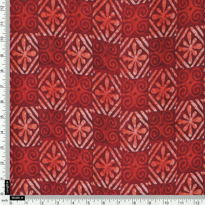 Darkred Abstract Pure Muslin Printed Fabric Material - FAB VOGUE Studio®