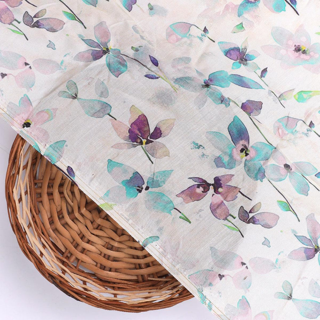 Darkcyan Floral Pure Muslin Printed Fabric Material - FAB VOGUE Studio®
