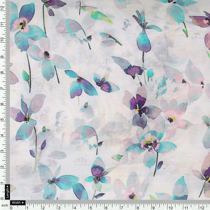 Darkcyan Floral Pure Muslin Printed Fabric Material - FAB VOGUE Studio®