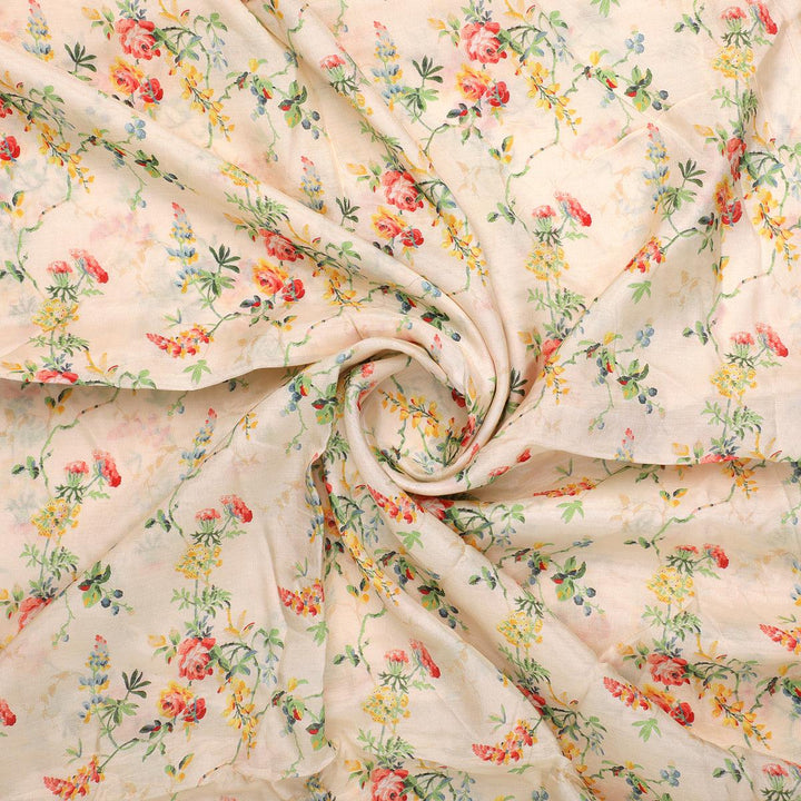 Green Floral Pure Muslin Printed Fabric Material - FAB VOGUE Studio®