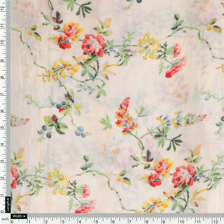 Green Floral Pure Muslin Printed Fabric Material - FAB VOGUE Studio®