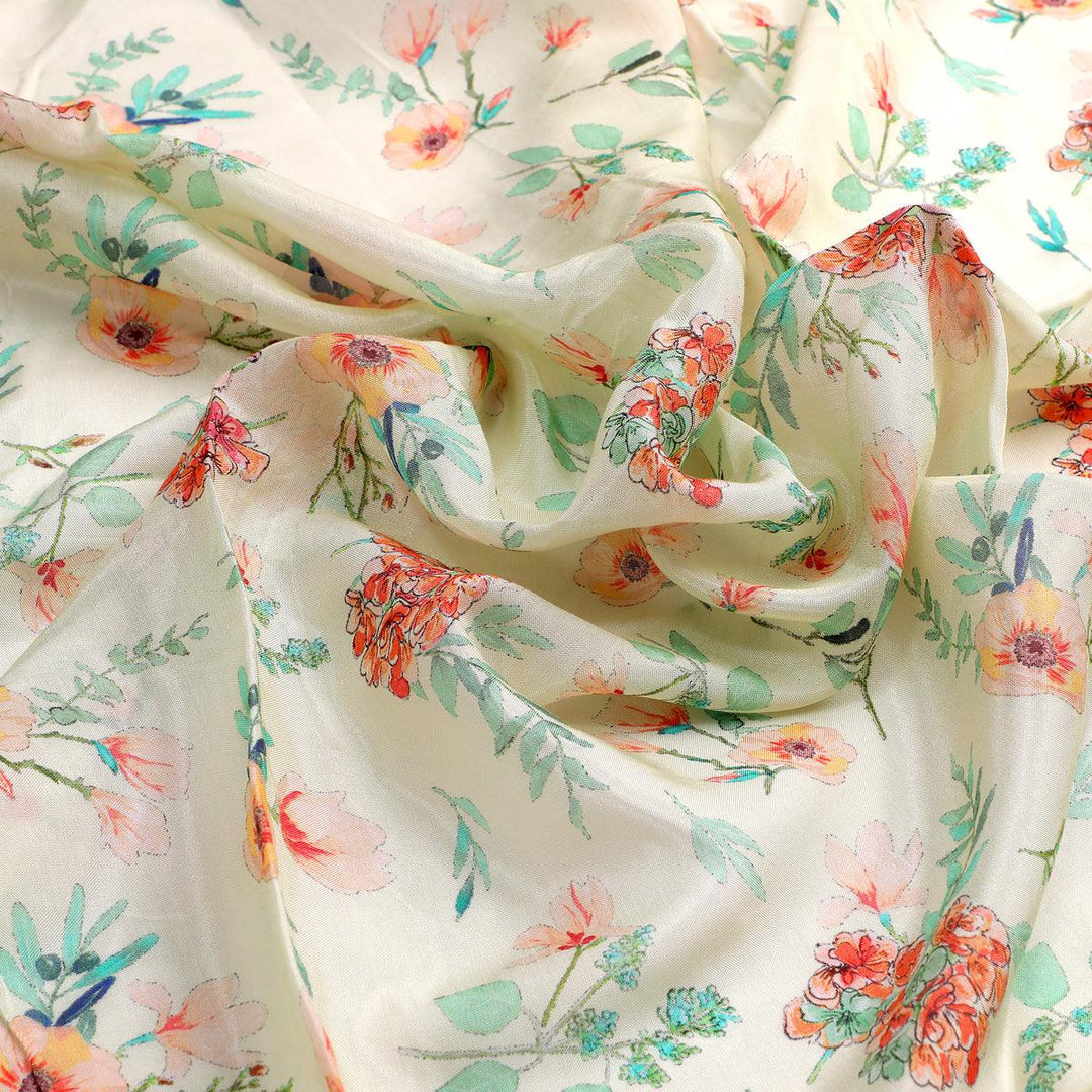 Lightgoldenrodyellow Leaves Pure Muslin Printed Fabric Material - FAB VOGUE Studio®