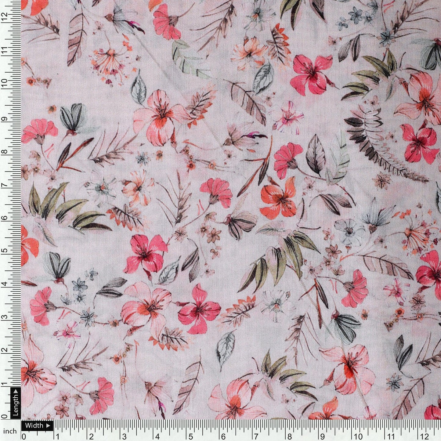 Red Floral Pure Muslin Printed Fabric Material - FAB VOGUE Studio®