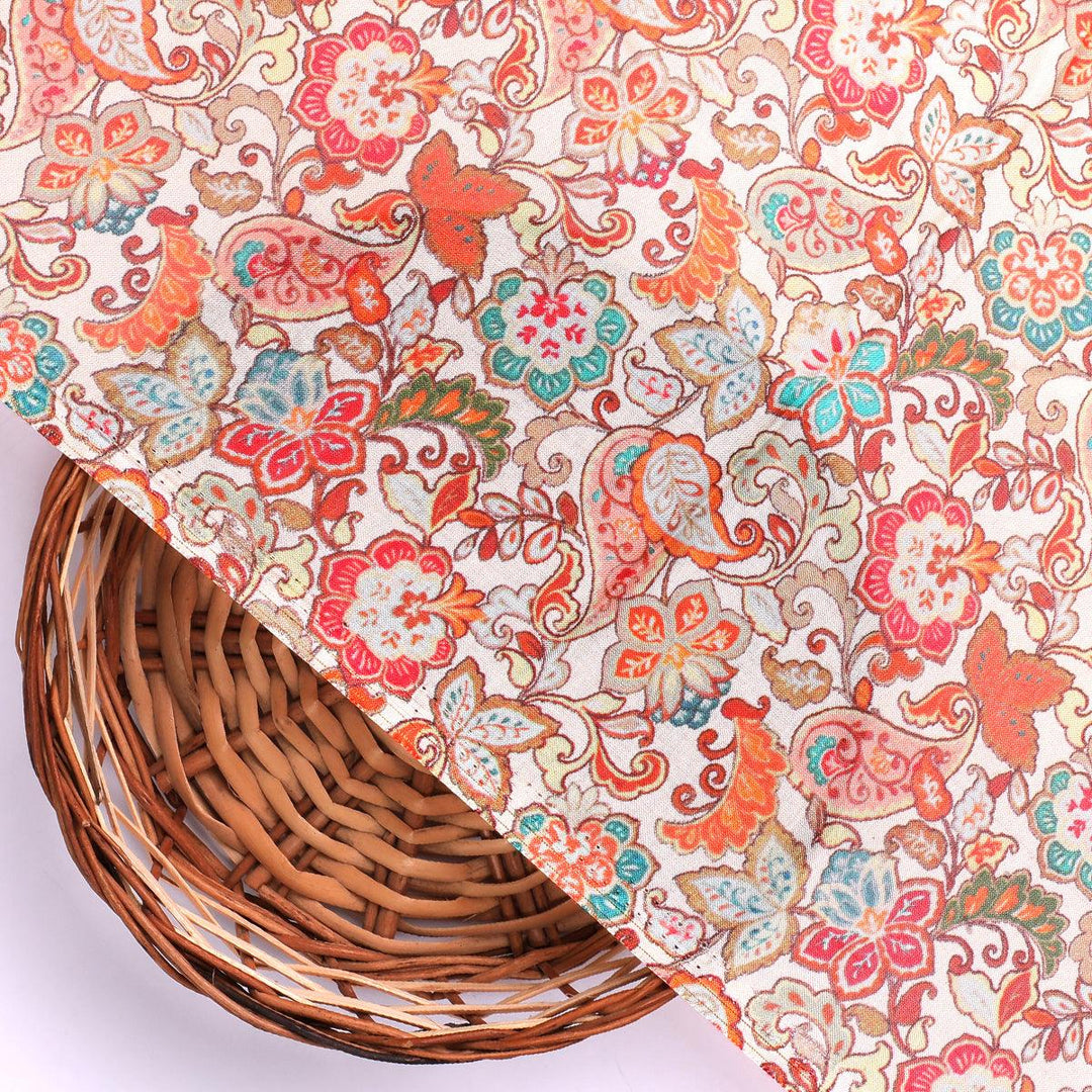 Red Kalamkari Pure Muslin Printed Fabric Material - FAB VOGUE Studio®