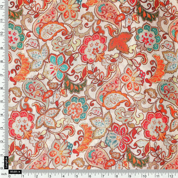 Red Kalamkari Pure Muslin Printed Fabric Material - FAB VOGUE Studio®