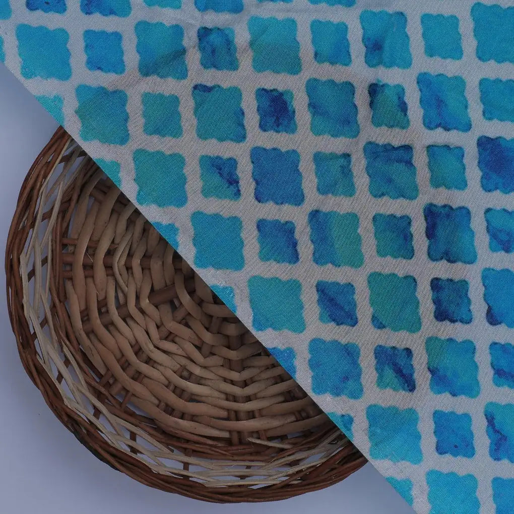 Blue Lattice Lovely Seamless Digital Printed Fabric - Pure Muslin – pm 0 ma0314p3 110 blue lattice lovely seamless digital printed fabric pure muslin 2