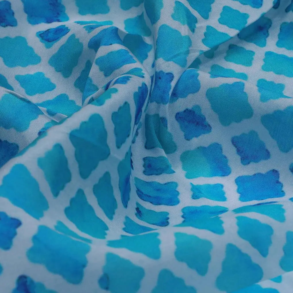 Blue Lattice Lovely Seamless Digital Printed Fabric - Pure Muslin – pm 0 ma0314p3 110 blue lattice lovely seamless digital printed fabric pure muslin 3