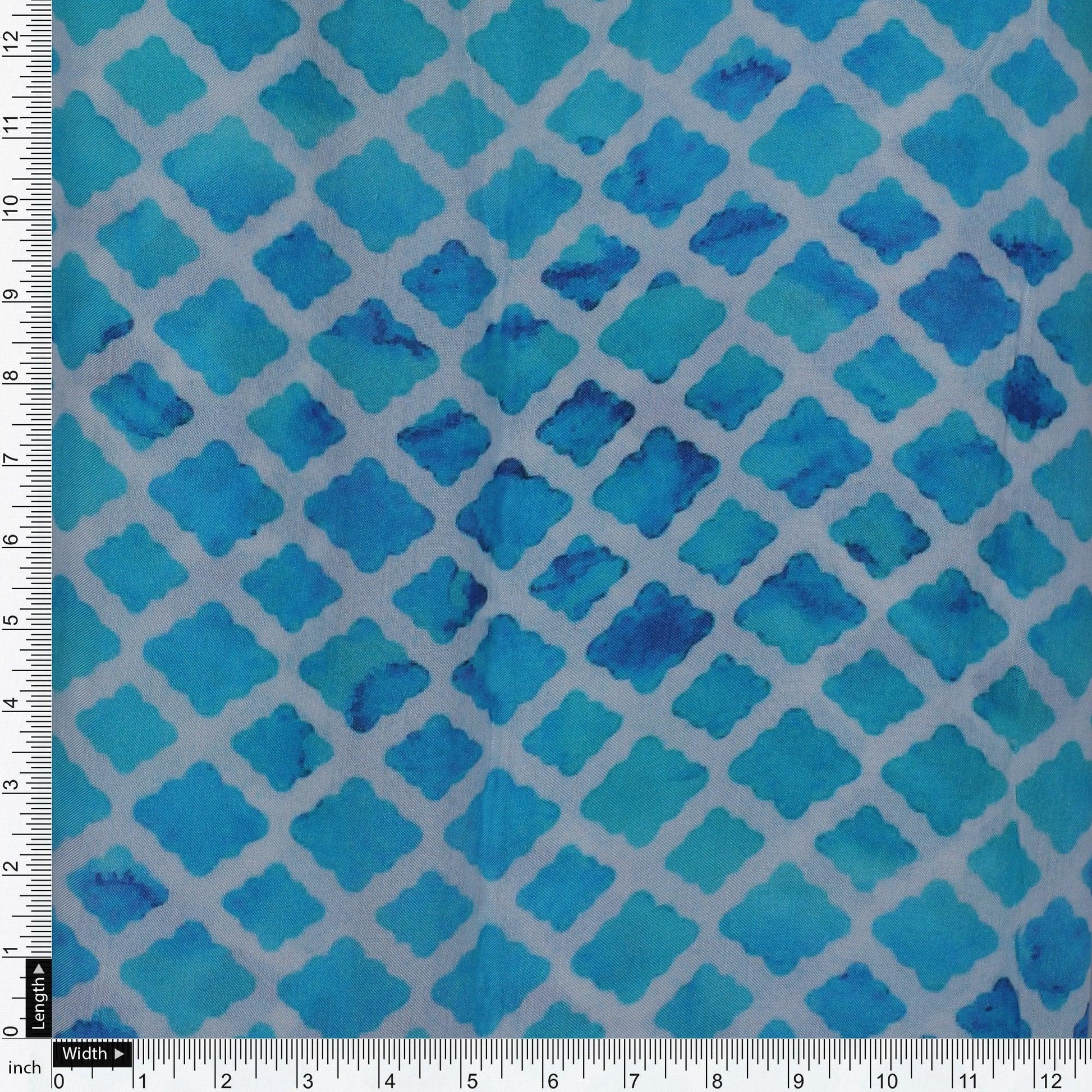Blue Lattice Lovely Seamless Digital Printed Fabric - Pure Muslin - FAB VOGUE Studio®