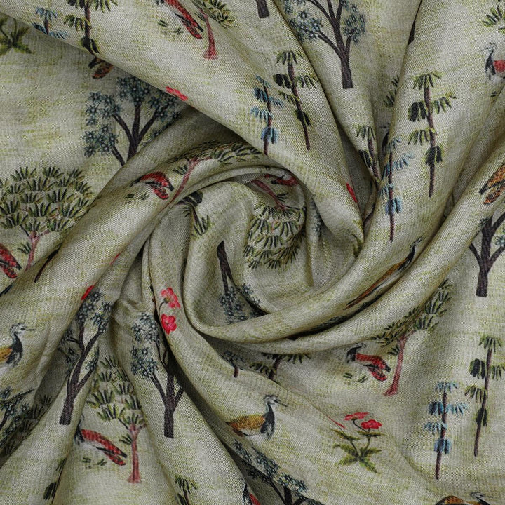 Pista Chinoiserie With Birds Digital Printed Fabric - Pure Muslin - FAB VOGUE Studio®