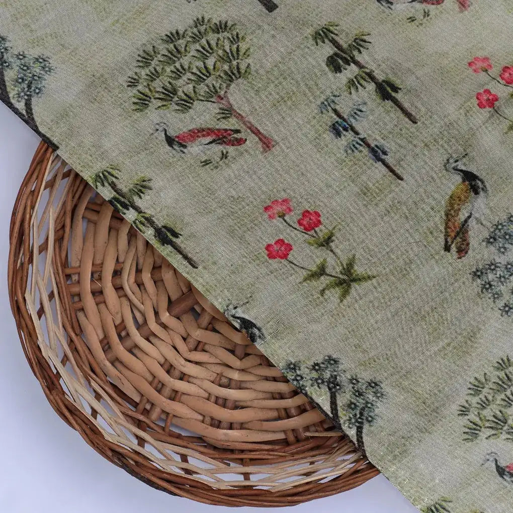 Pista Chinoiserie With Birds Digital Printed Fabric - Pure Muslin – pm 0 ma04430 151 pista chinoiserie with birds digital printed fabric pure muslin 2