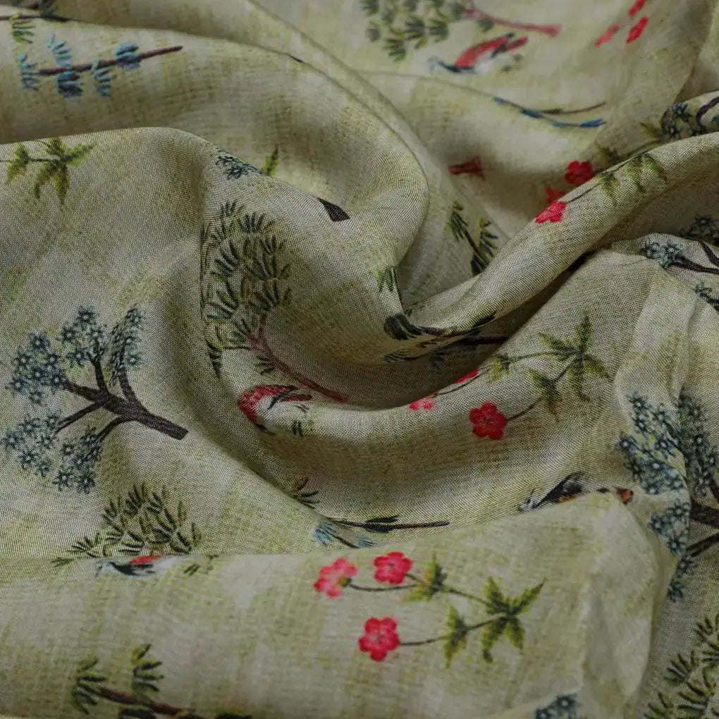 Pista Chinoiserie With Birds Digital Printed Fabric - Pure Muslin – pm 0 ma04430 151 pista chinoiserie with birds digital printed fabric pure muslin 3