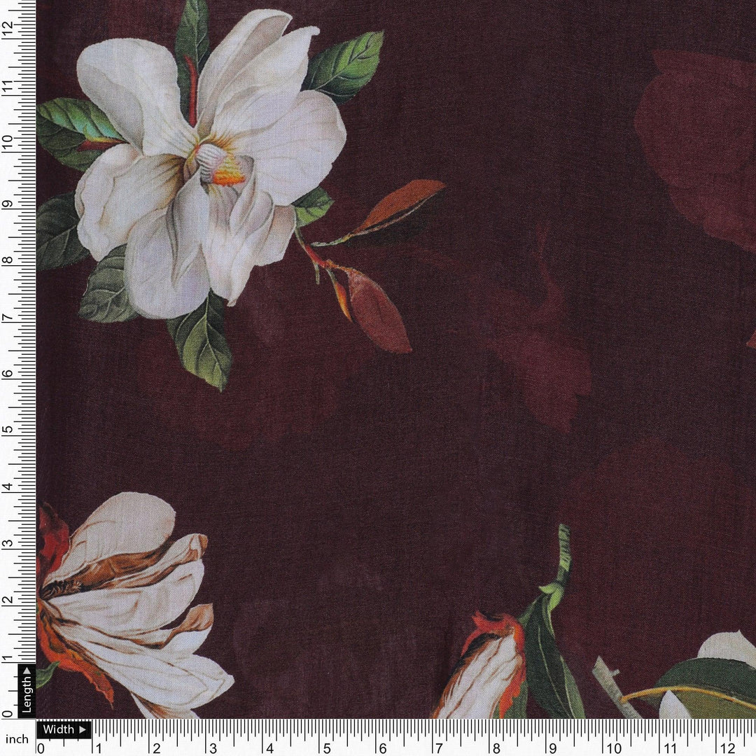 Big White Flower Repeat Digital Printed Fabric - Pure Muslin - FAB VOGUE Studio®
