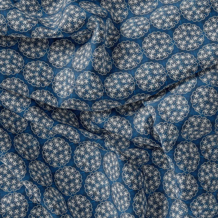 New Multi Round Star Blue Digital Printed Fabric - Pure Muslin - FAB VOGUE Studio®